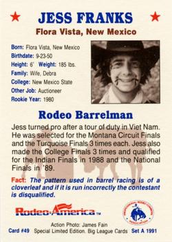1991 Rodeo America Set A #49 Jess Franks Back